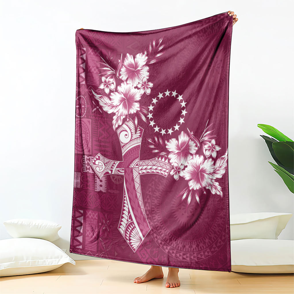 Kia Orana Cook Islands Tapa Floral With Cross Blanket Maroon