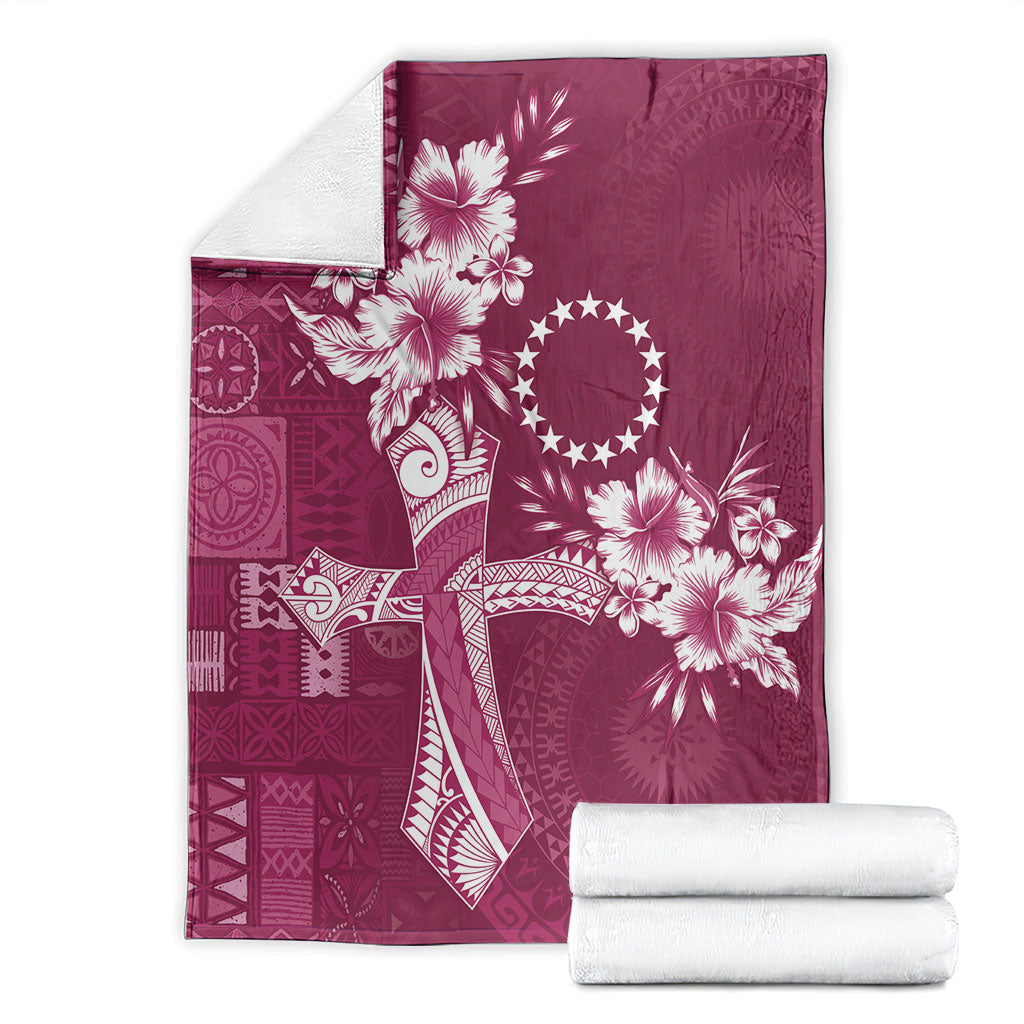 Kia Orana Cook Islands Tapa Floral With Cross Blanket Maroon