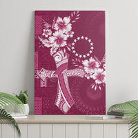 Kia Orana Cook Islands Tapa Floral With Cross Canvas Wall Art Maroon