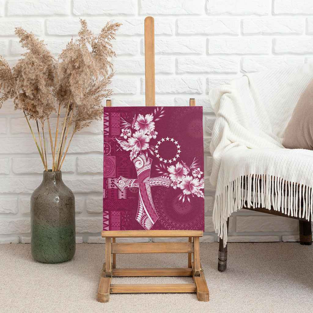 Kia Orana Cook Islands Tapa Floral With Cross Canvas Wall Art Maroon