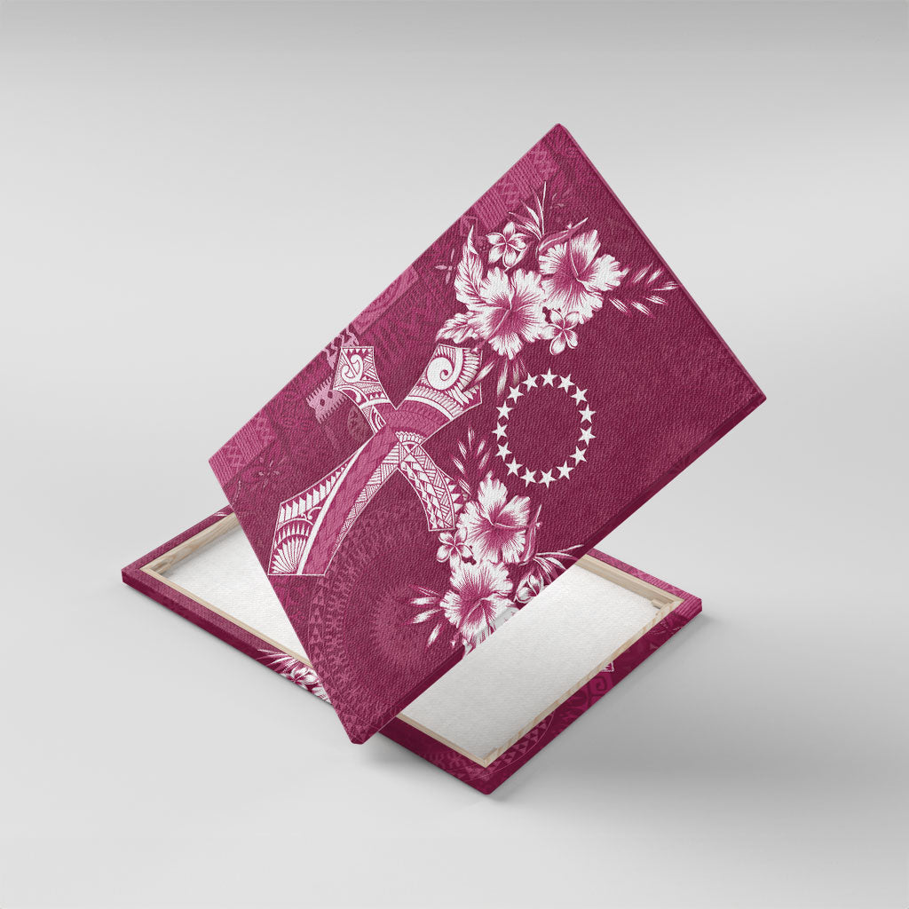 Kia Orana Cook Islands Tapa Floral With Cross Canvas Wall Art Maroon