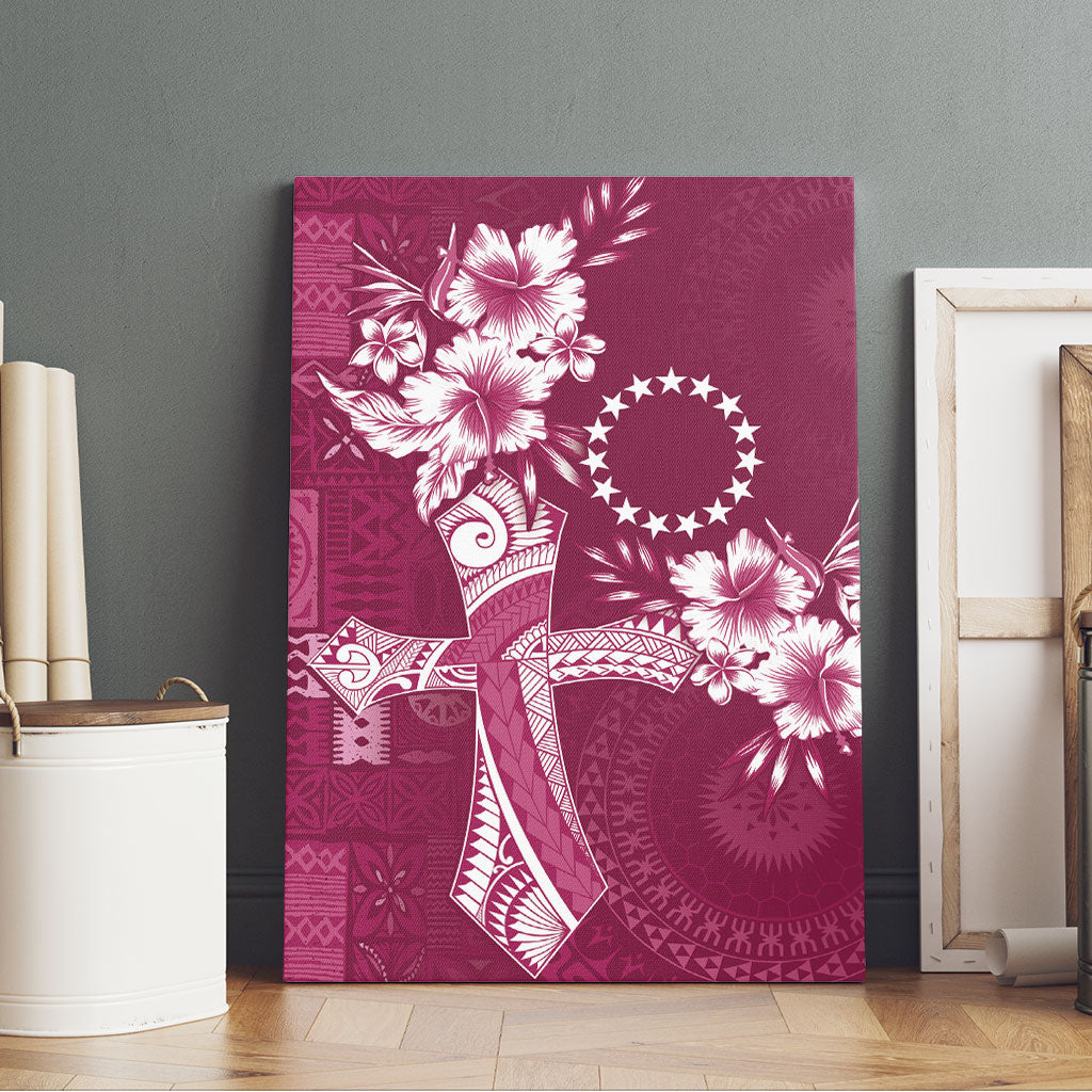 Kia Orana Cook Islands Tapa Floral With Cross Canvas Wall Art Maroon