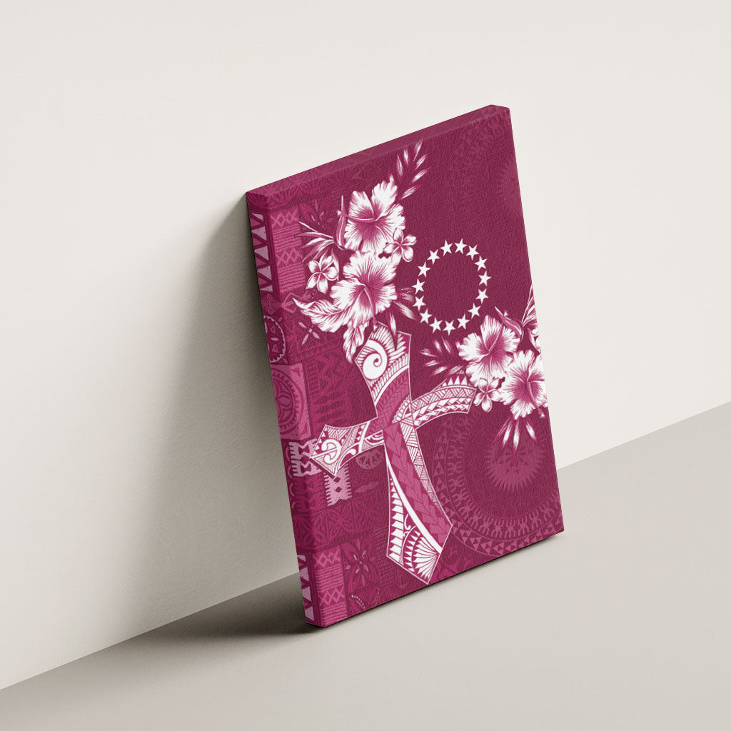 Kia Orana Cook Islands Tapa Floral With Cross Canvas Wall Art Maroon