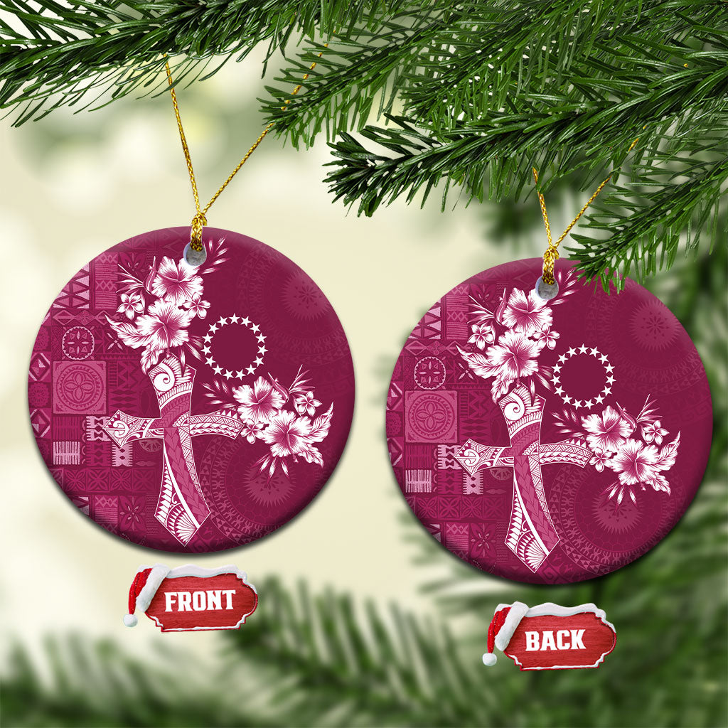 Kia Orana Cook Islands Tapa Floral With Cross Ceramic Ornament Maroon LT7 Circle Maroon - Polynesian Pride