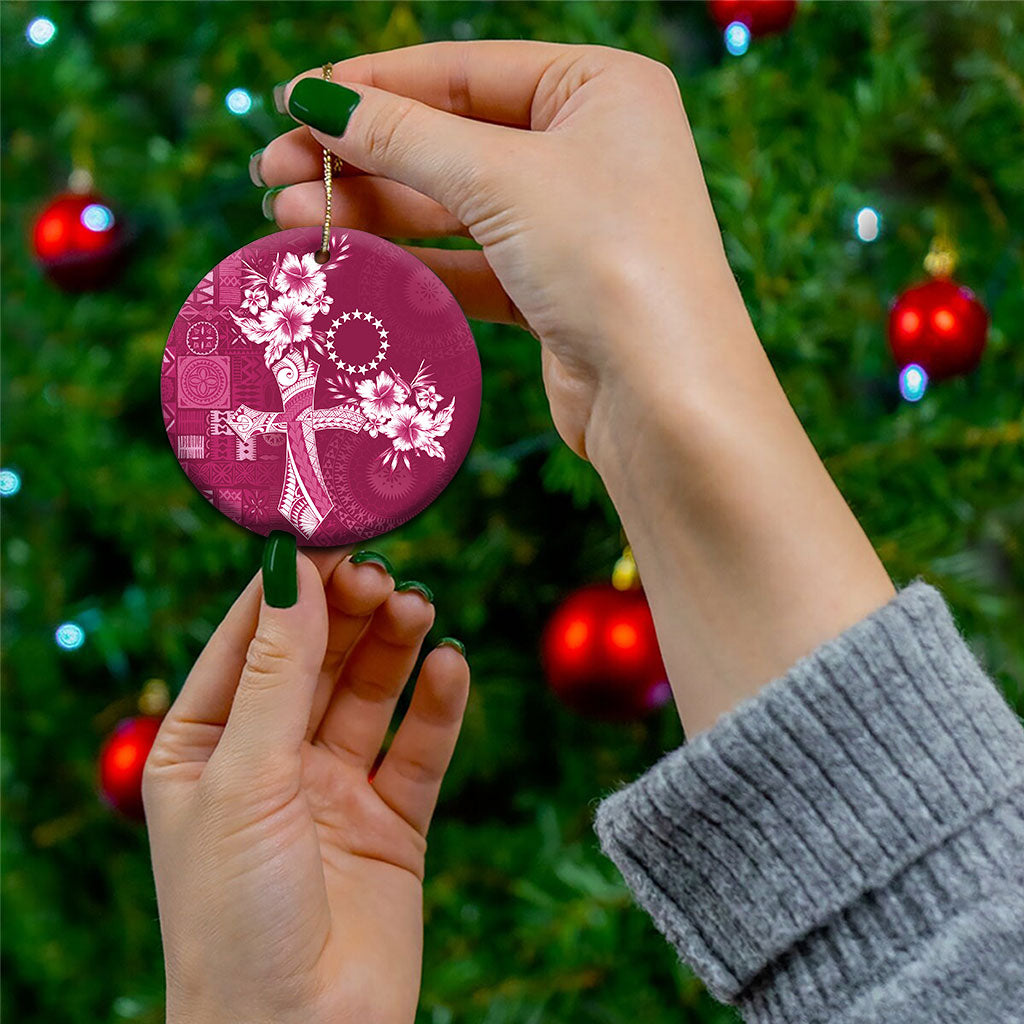 Kia Orana Cook Islands Tapa Floral With Cross Ceramic Ornament Maroon LT7 - Polynesian Pride