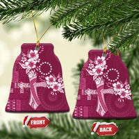 Kia Orana Cook Islands Tapa Floral With Cross Ceramic Ornament Maroon LT7 Bell Flake Maroon - Polynesian Pride