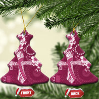 Kia Orana Cook Islands Tapa Floral With Cross Ceramic Ornament Maroon LT7 Christmas Tree Maroon - Polynesian Pride