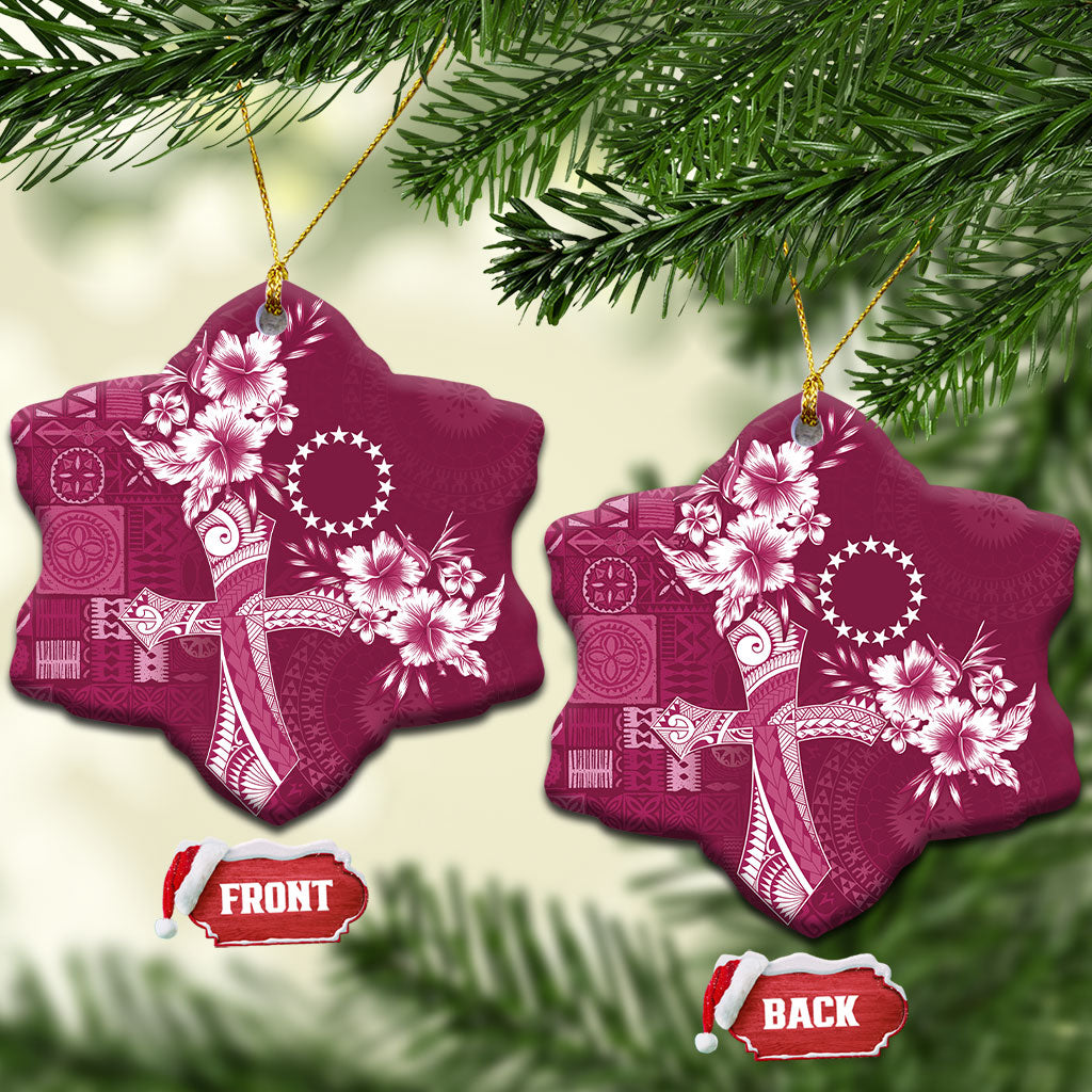 Kia Orana Cook Islands Tapa Floral With Cross Ceramic Ornament Maroon LT7 Snow Flake Maroon - Polynesian Pride