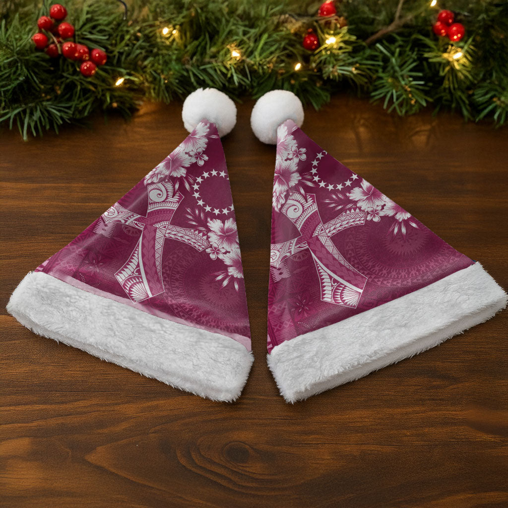 Kia Orana Cook Islands Tapa Floral With Cross Christmas Santa Hat Maroon LT7 - Polynesian Pride