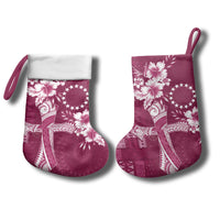 Kia Orana Cook Islands Tapa Floral With Cross Christmas Stocking Maroon LT7 - Polynesian Pride