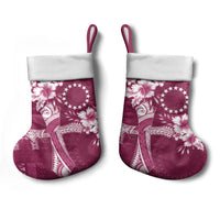 Kia Orana Cook Islands Tapa Floral With Cross Christmas Stocking Maroon LT7 - Polynesian Pride