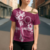 Kia Orana Cook Islands Tapa Floral With Cross Cross Shoulder Shirt Maroon LT7 - Polynesian Pride