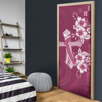 Kia Orana Cook Islands Tapa Floral With Cross Door Cover Maroon LT7 - Polynesian Pride