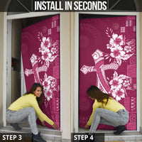 Kia Orana Cook Islands Tapa Floral With Cross Door Cover Maroon LT7 - Polynesian Pride