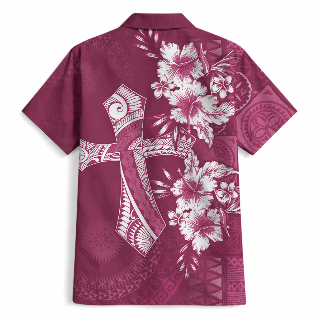 Kia Orana Cook Islands Tapa Floral With Cross Hawaiian Shirt Maroon LT7 - Polynesian Pride