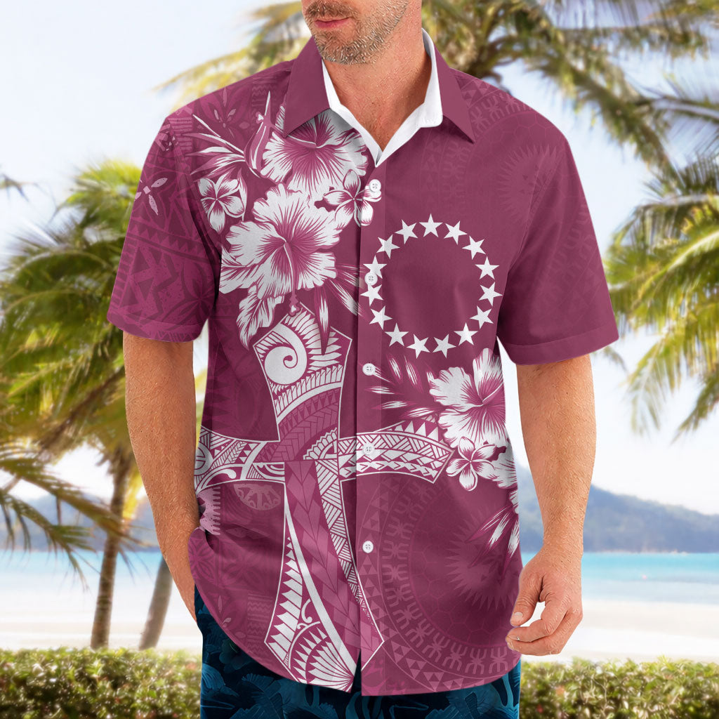 Kia Orana Cook Islands Tapa Floral With Cross Hawaiian Shirt Maroon LT7 - Polynesian Pride