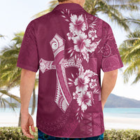 Kia Orana Cook Islands Tapa Floral With Cross Hawaiian Shirt Maroon LT7 - Polynesian Pride