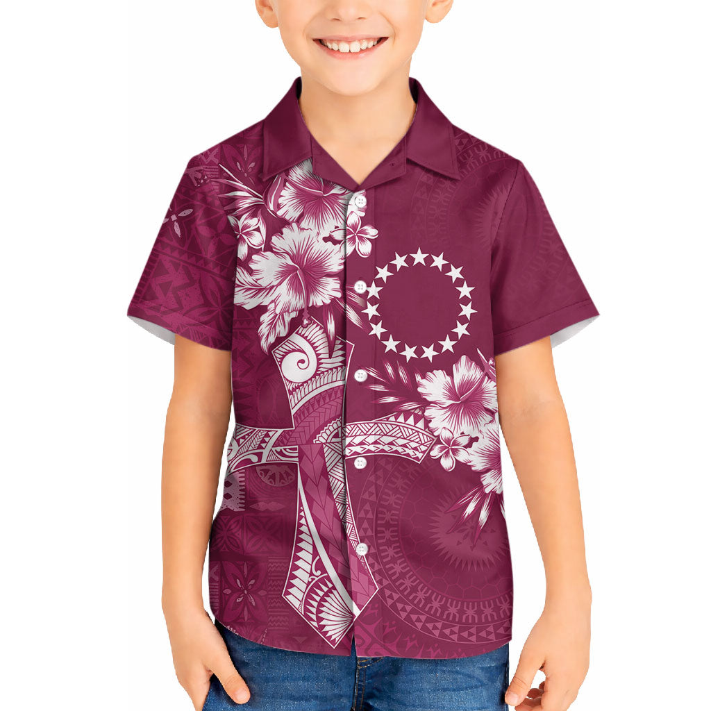 Kia Orana Cook Islands Tapa Floral With Cross Hawaiian Shirt Maroon LT7 - Polynesian Pride