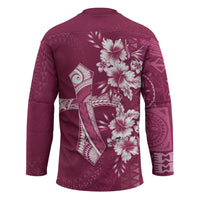 Kia Orana Cook Islands Tapa Floral With Cross Hockey Jersey Maroon LT7 - Polynesian Pride
