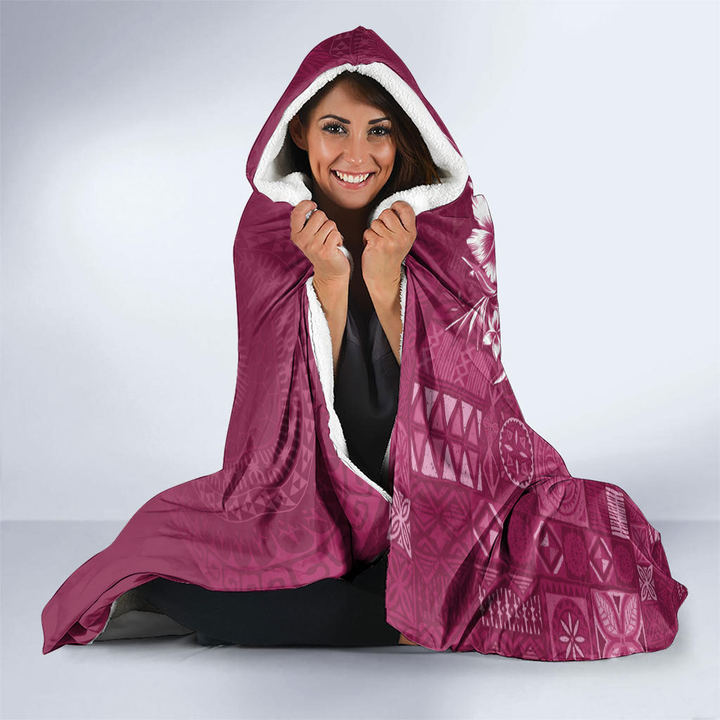 Kia Orana Cook Islands Tapa Floral With Cross Hooded Blanket Maroon LT7 - Polynesian Pride