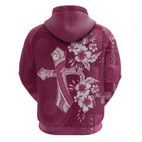 Kia Orana Cook Islands Tapa Floral With Cross Hoodie Maroon LT7 - Polynesian Pride