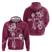 Kia Orana Cook Islands Tapa Floral With Cross Hoodie Maroon LT7 - Polynesian Pride