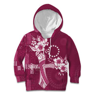 Kia Orana Cook Islands Tapa Floral With Cross Kid Hoodie Maroon LT7 Hoodie Maroon - Polynesian Pride