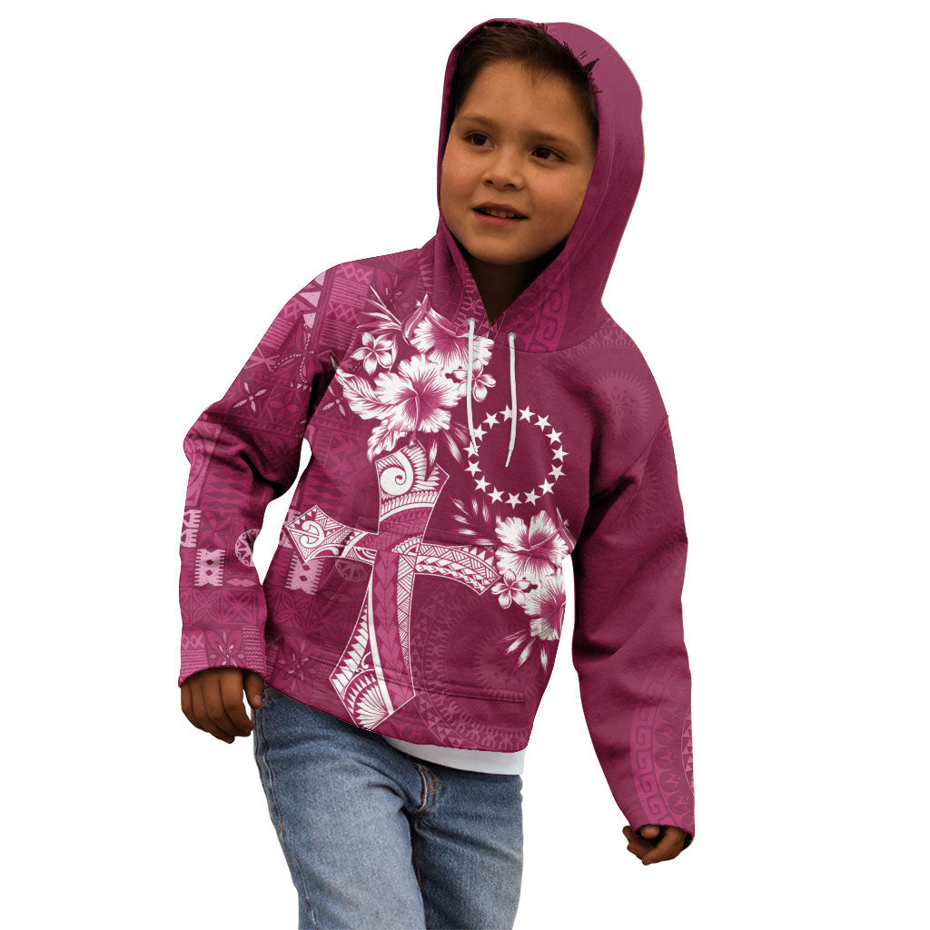 Kia Orana Cook Islands Tapa Floral With Cross Kid Hoodie Maroon LT7 - Polynesian Pride