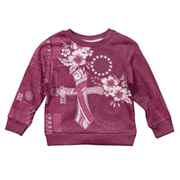 Kia Orana Cook Islands Tapa Floral With Cross Kid Ugly Christmas Sweater Maroon LT7 Kid Maroon - Polynesian Pride