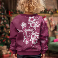 Kia Orana Cook Islands Tapa Floral With Cross Kid Ugly Christmas Sweater Maroon LT7 - Polynesian Pride