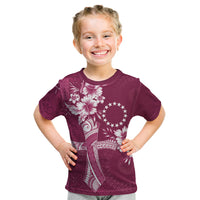 Kia Orana Cook Islands Tapa Floral With Cross Kid T Shirt Maroon LT7 Maroon - Polynesian Pride
