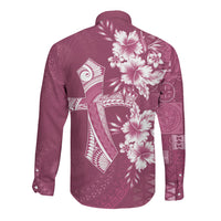 Kia Orana Cook Islands Tapa Floral With Cross Long Sleeve Button Shirt Maroon