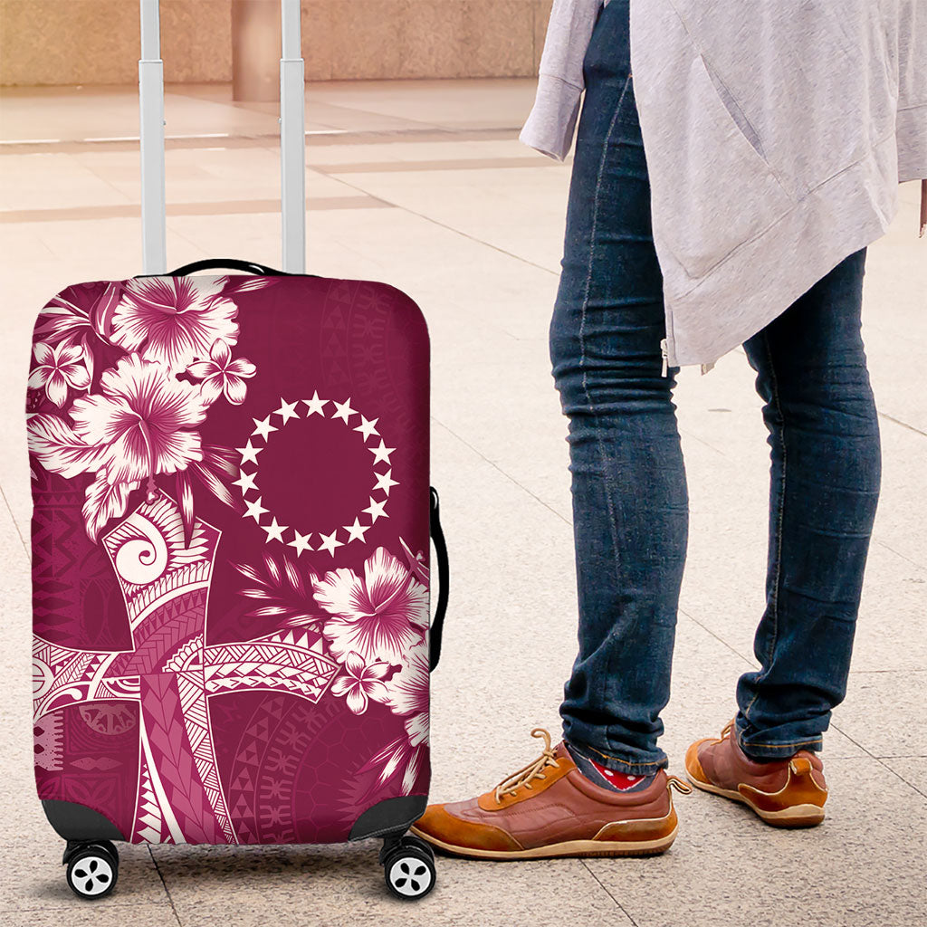 Kia Orana Cook Islands Tapa Floral With Cross Luggage Cover Maroon LT7 Maroon - Polynesian Pride