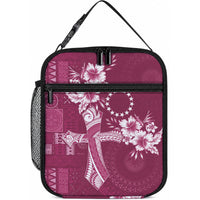 Kia Orana Cook Islands Tapa Floral With Cross Lunch Bag Maroon LT7 10.2 × 8.3 × 4.3 inch Maroon - Polynesian Pride