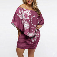 Kia Orana Cook Islands Tapa Floral With Cross Off Shoulder Short Dress Maroon LT7 Women Maroon - Polynesian Pride