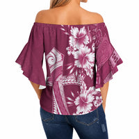Kia Orana Cook Islands Tapa Floral With Cross Off Shoulder Wrap Waist Top Maroon LT7 - Polynesian Pride