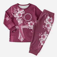 Kia Orana Cook Islands Tapa Floral With Cross Christmas Pajama Set Maroon LT7 Men Maroon - Polynesian Pride