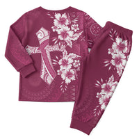 Kia Orana Cook Islands Tapa Floral With Cross Christmas Pajama Set Maroon LT7 - Polynesian Pride
