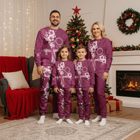 Kia Orana Cook Islands Tapa Floral With Cross Christmas Pajama Set Maroon LT7 - Polynesian Pride