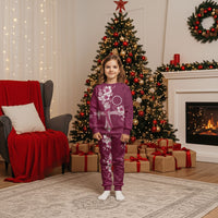 Kia Orana Cook Islands Tapa Floral With Cross Christmas Pajama Set Maroon LT7 Kid Maroon - Polynesian Pride