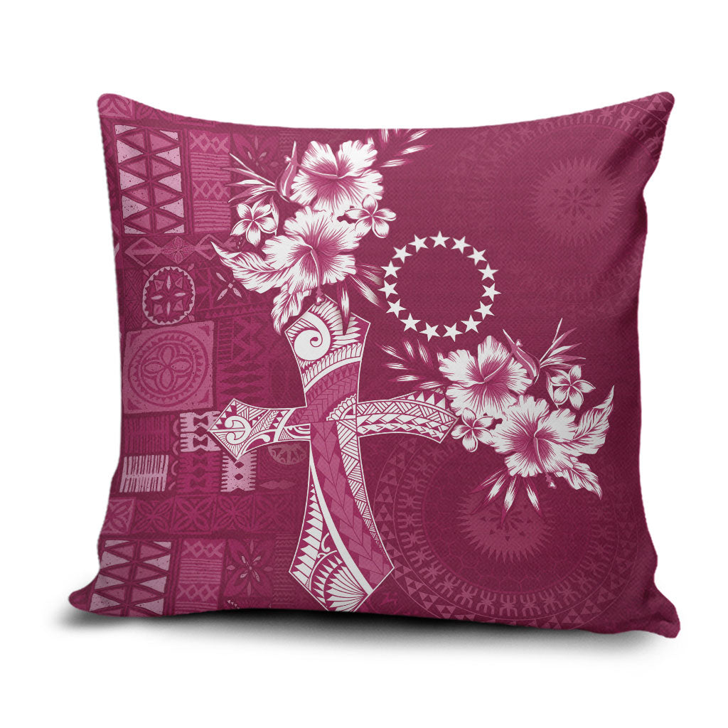 Kia Orana Cook Islands Tapa Floral With Cross Pillow Cover Maroon