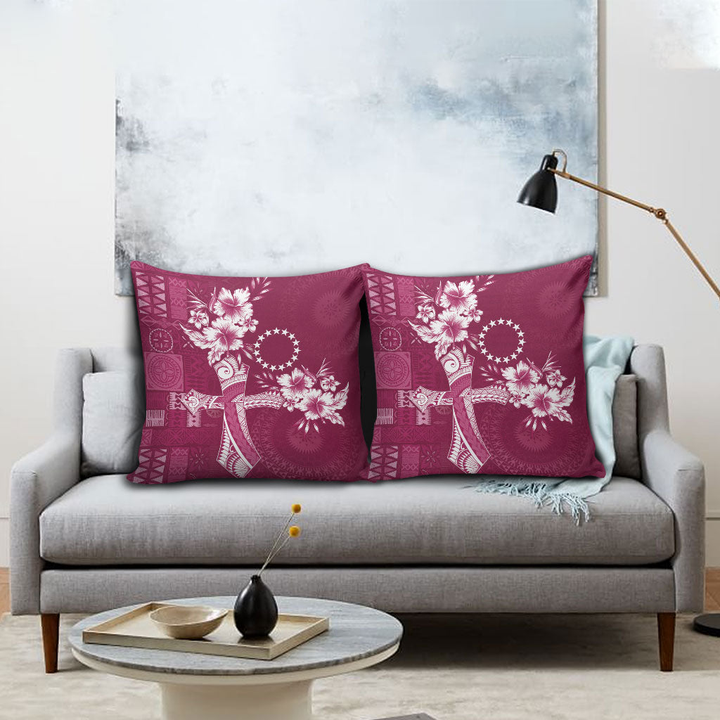 Kia Orana Cook Islands Tapa Floral With Cross Pillow Cover Maroon