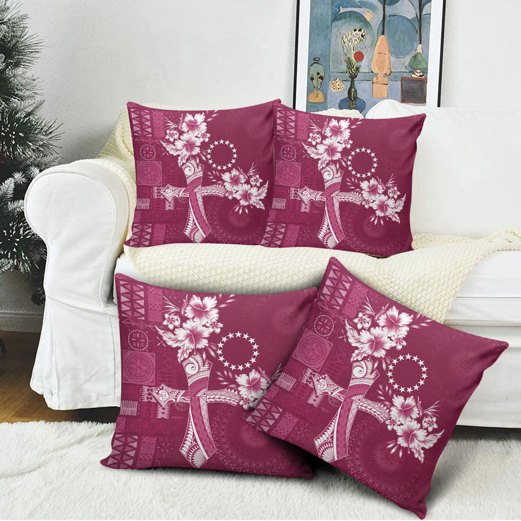 Kia Orana Cook Islands Tapa Floral With Cross Pillow Cover Maroon