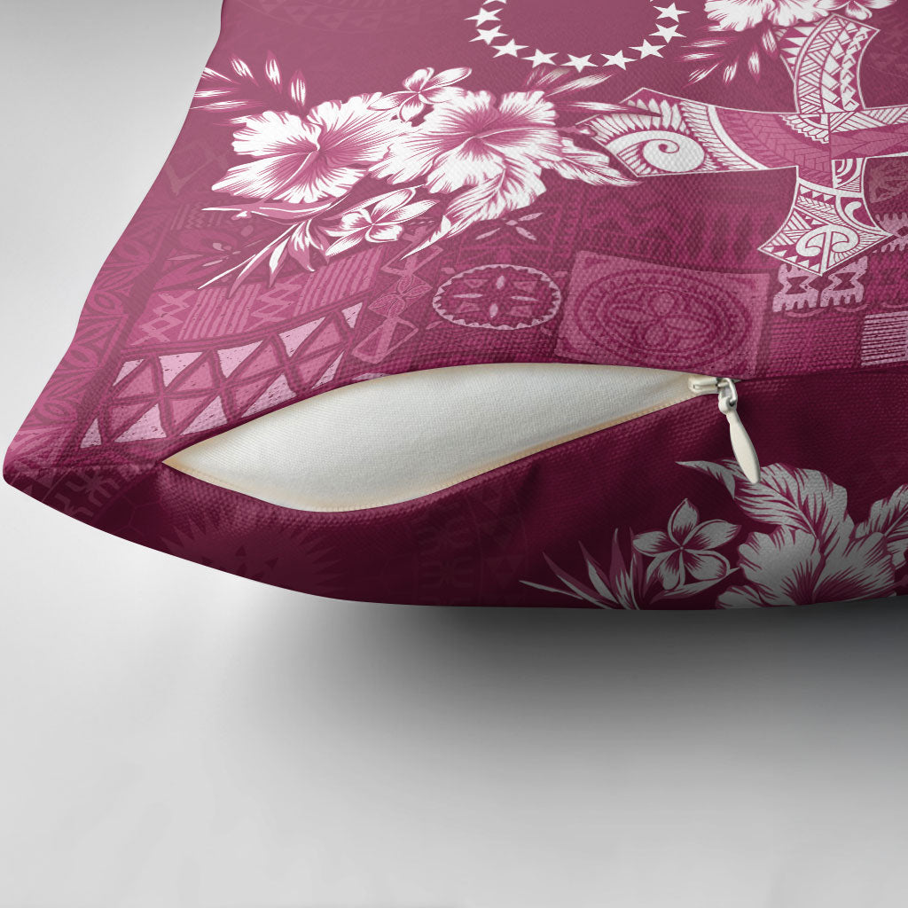 Kia Orana Cook Islands Tapa Floral With Cross Pillow Cover Maroon
