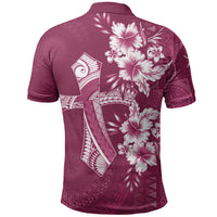 Kia Orana Cook Islands Tapa Floral With Cross Polo Shirt Maroon LT7 - Polynesian Pride