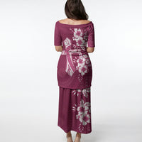 Kia Orana Cook Islands Tapa Floral With Cross Puletasi Maroon