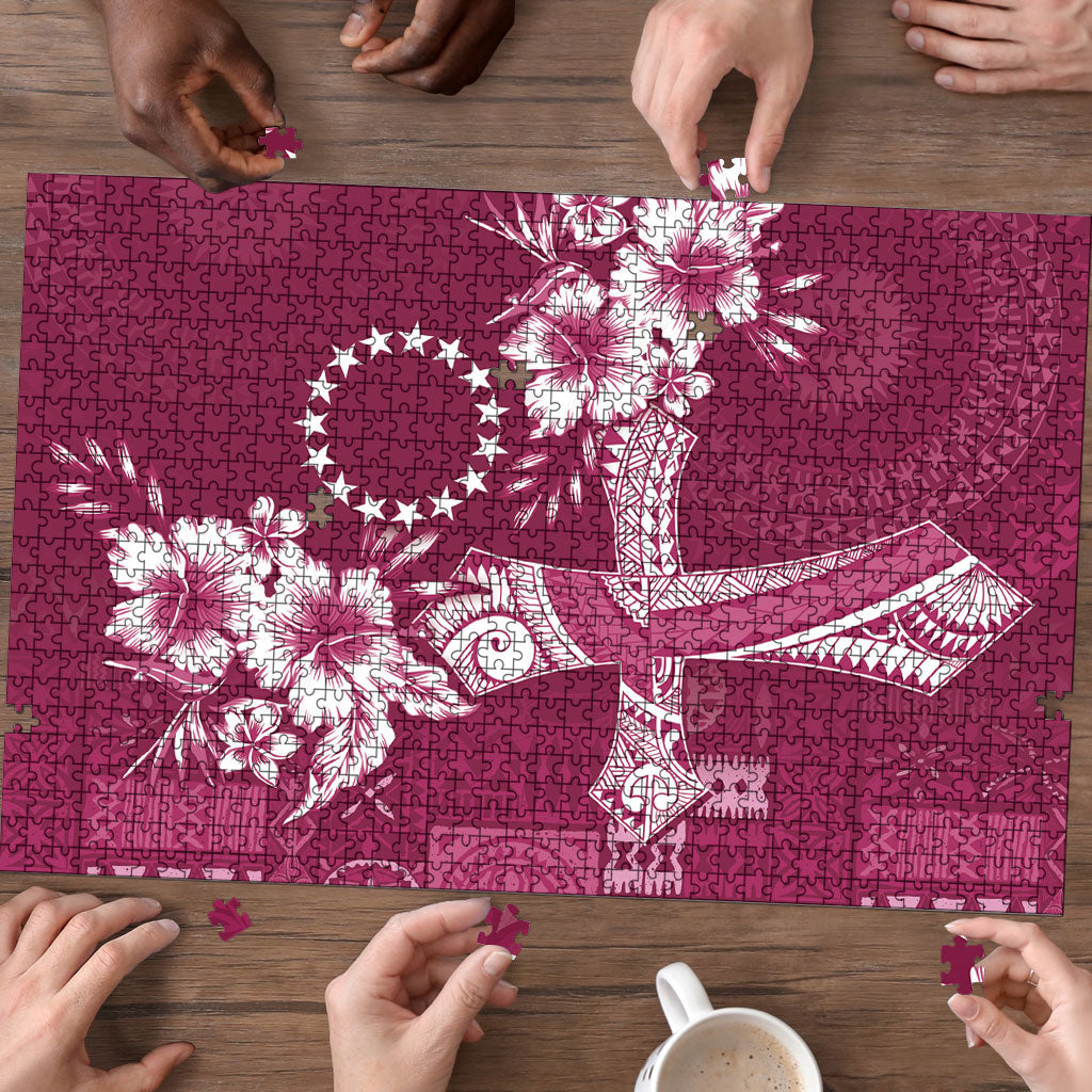 Kia Orana Cook Islands Tapa Floral With Cross Puzzle Maroon
