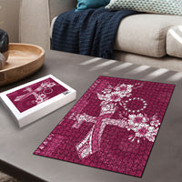 Kia Orana Cook Islands Tapa Floral With Cross Puzzle Maroon