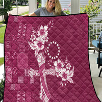 Kia Orana Cook Islands Tapa Floral With Cross Quilt Maroon