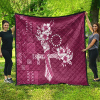 Kia Orana Cook Islands Tapa Floral With Cross Quilt Maroon